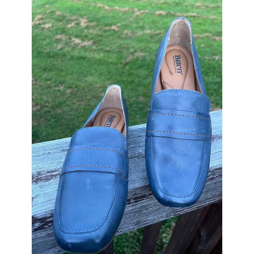 Born Branca Loafer Womens 8.5M Navy Leather Comfort Square Toe Career Slip On